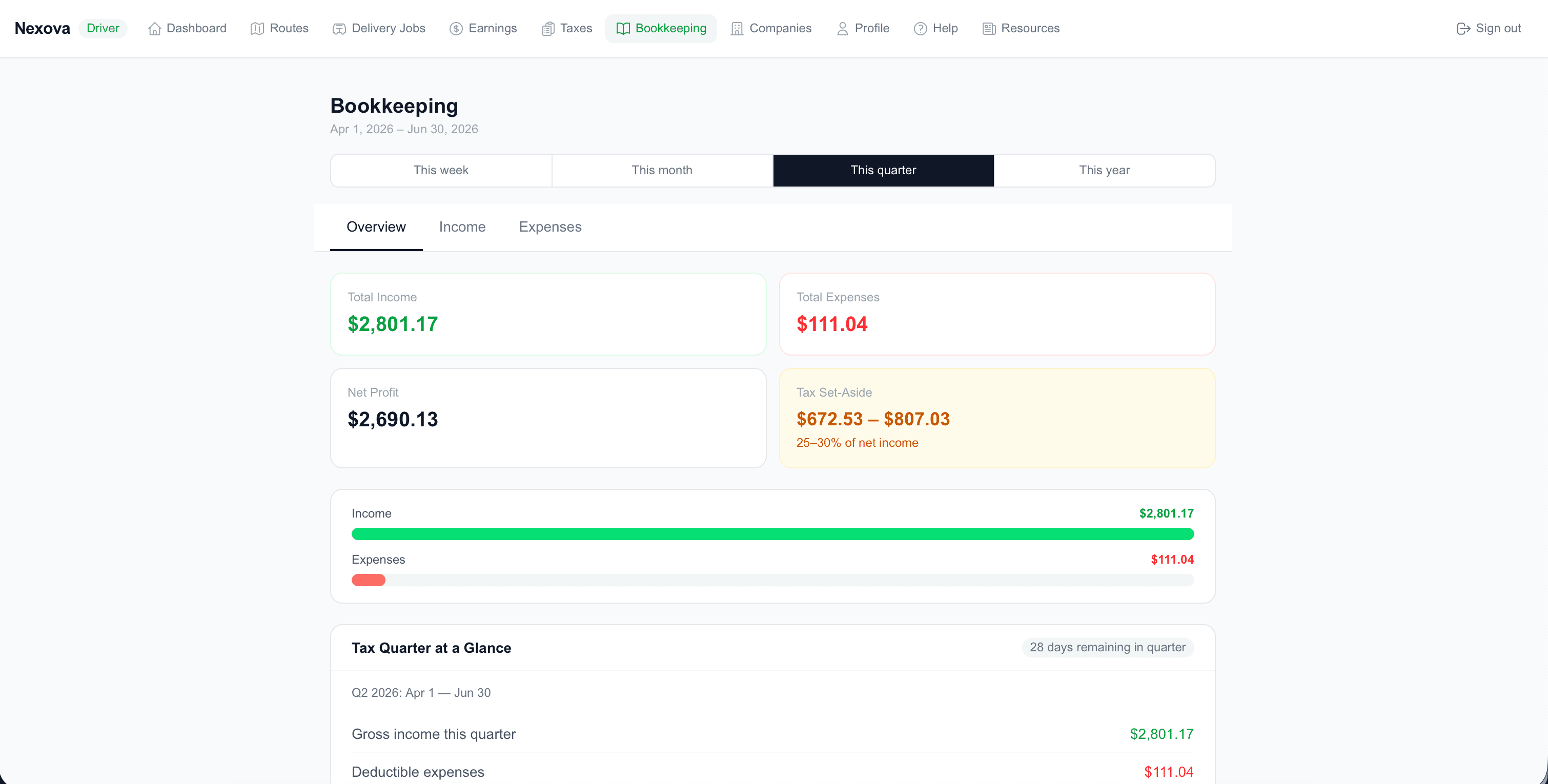 📊 Bookkeeping — income, expenses & tax set-aside built in
